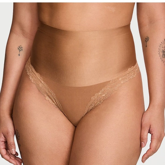 Victoria Secret Smoothing Shimmer Lace-Trim Thong Panty - Picture 4 of 8